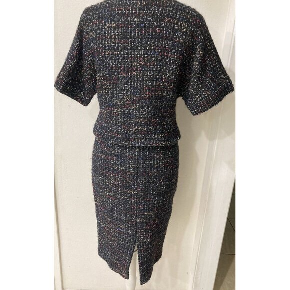 Lafayette 148 Suit crop jacket & pencil skirt black tweed multicolor silver - Picture 7 of 16